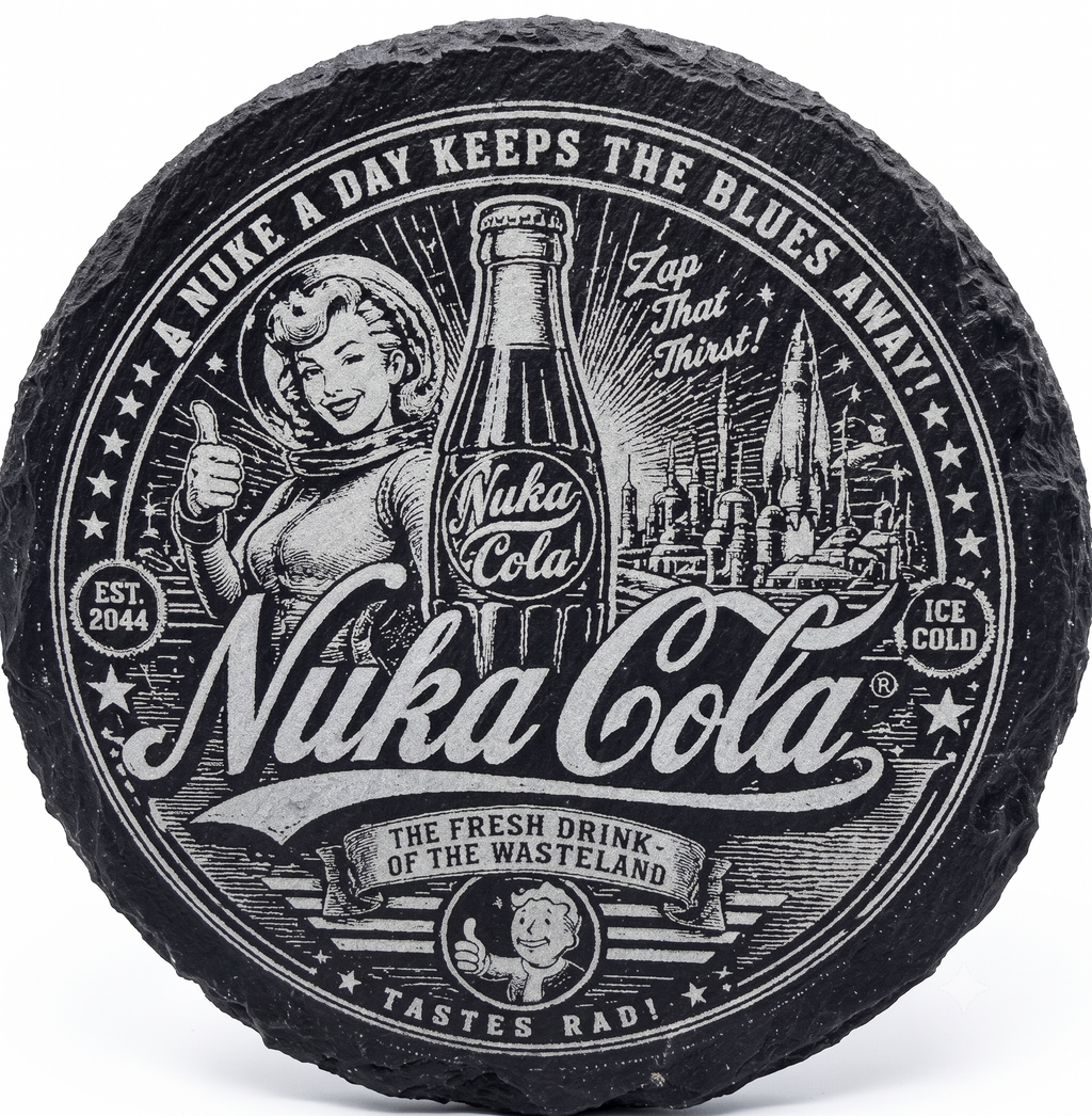 The Wasteland Tonic: Precision-Engraved Round Slate Coaster