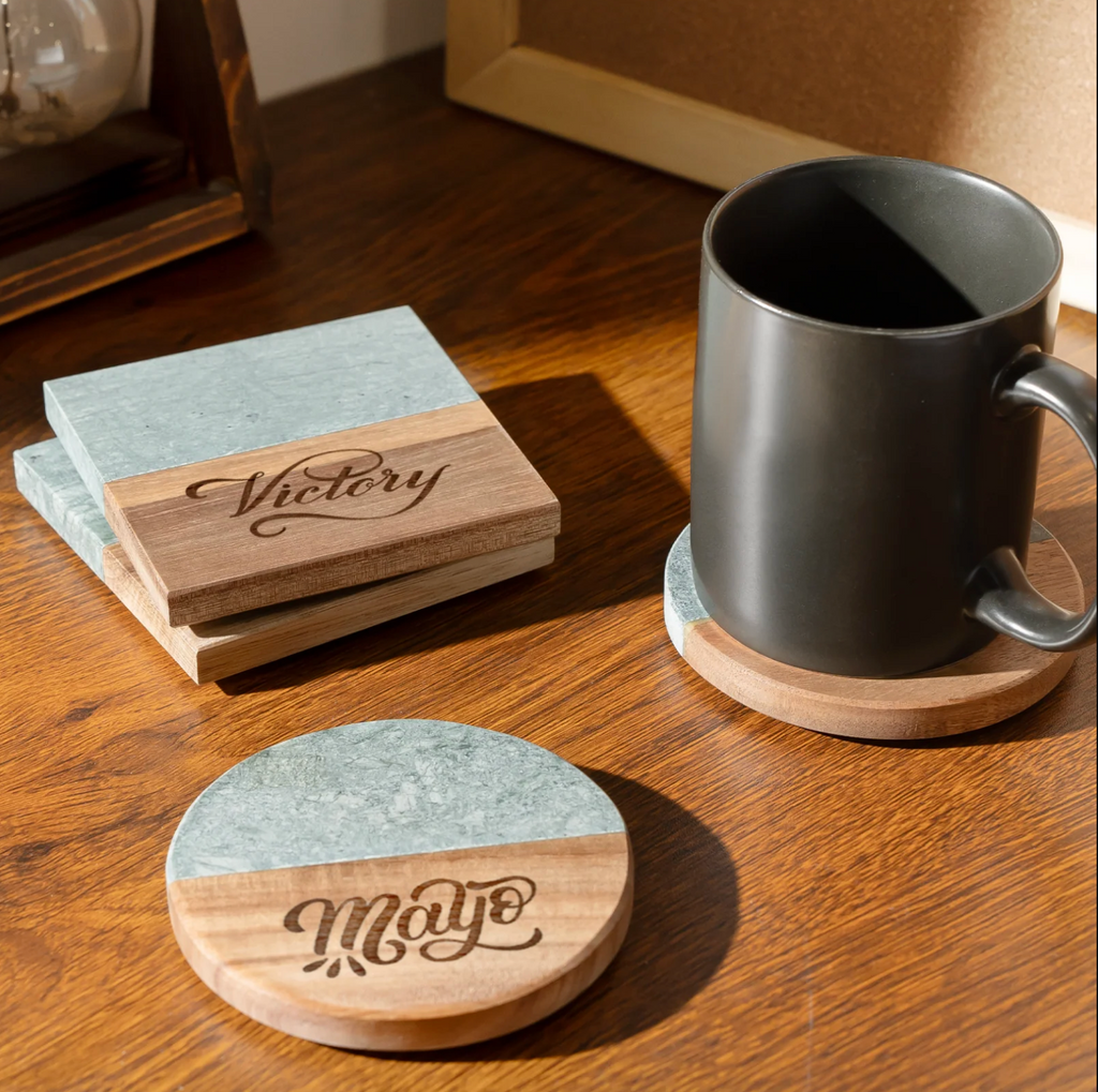 Premium Round Marble & Wood Spliced Coasters